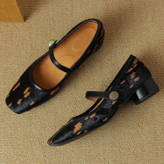Plus size 34-42 leopard horsehair Mary Jane flats square toe high quality soft comfortable slim elegant shoes hot
