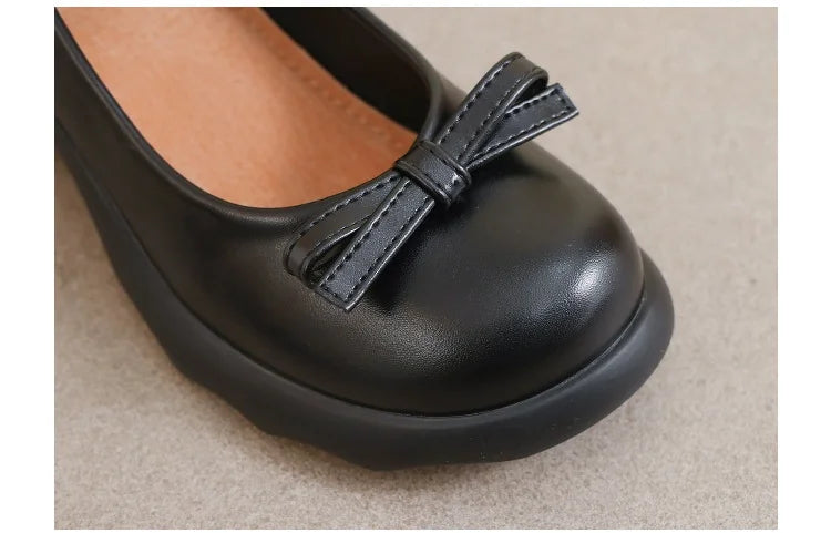 Style Mary Janes Shoes Elegant Chunky Platform High Heels Shoes Bow Ankle Buckle Party Shoes