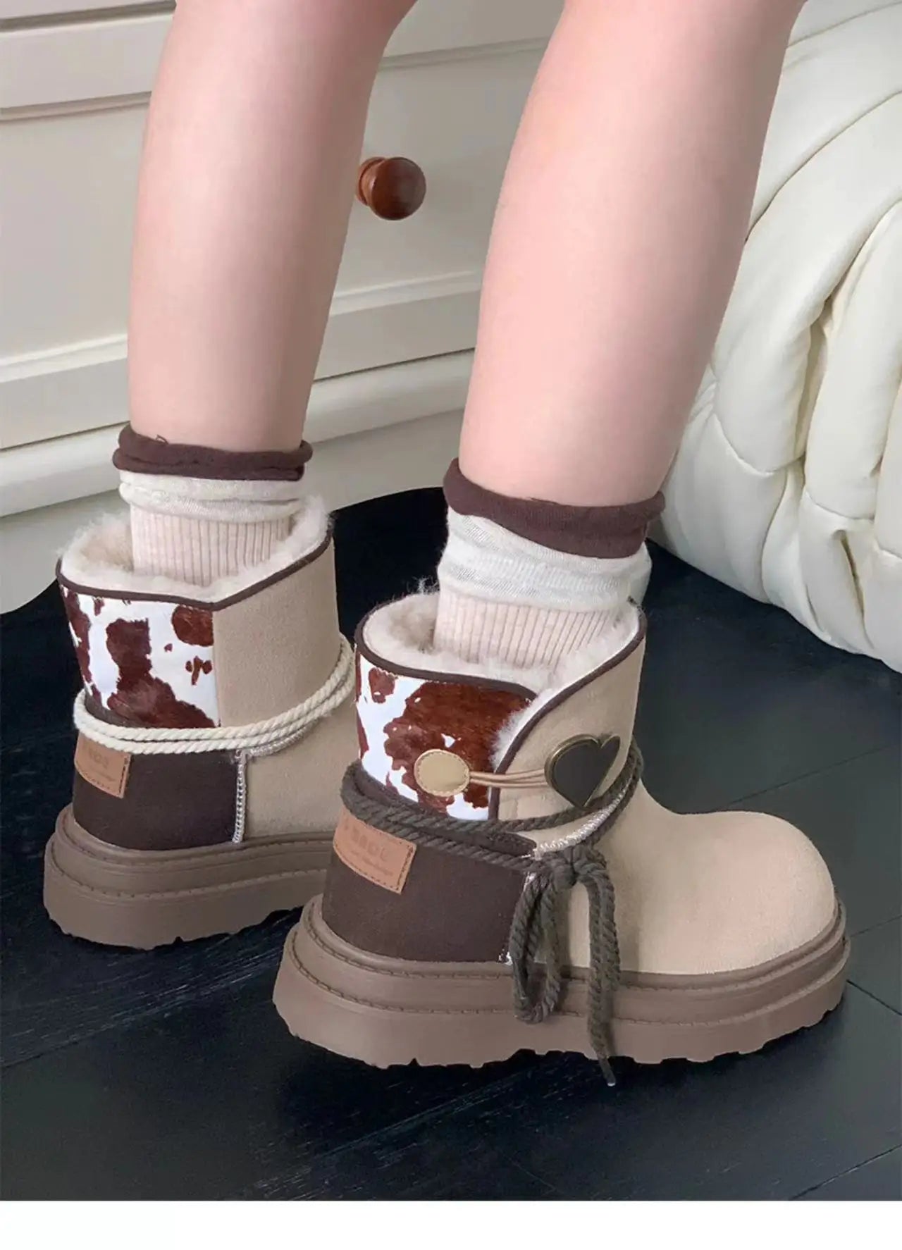 Snow Boots Platform Warm Fur Casual Outdoor High Top Shoes Heart Design Plush Ankle Boots High Quality Cotton Shoes