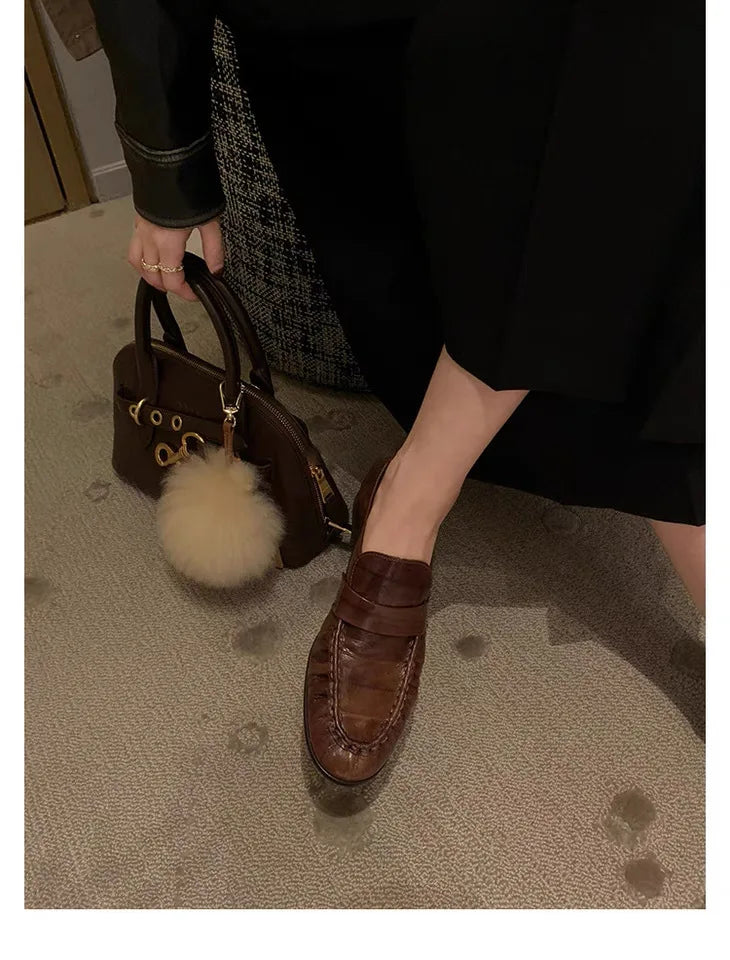 Pleated Design Loafers Comfort Low-Heel Flats