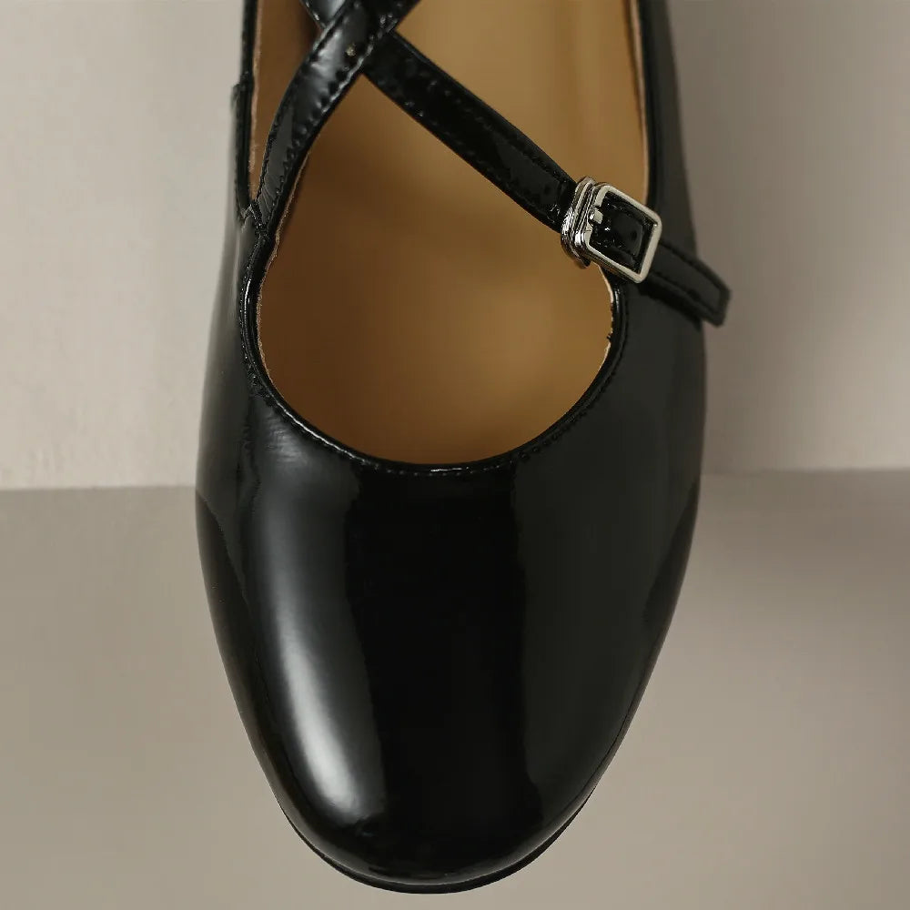 genuine leather double metal belt cross strap slip-on flats daily single shoes soft comfortable casual daily shoe