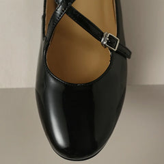 genuine leather double metal belt cross strap slip-on flats daily single shoes soft comfortable casual daily shoe