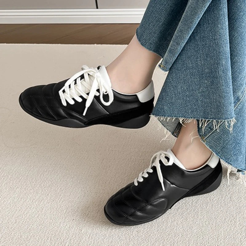 Casual Sports Ballet Flats Round Toe Lace Up Loafers Comfortable Soft Sole Walking Running Shoes
