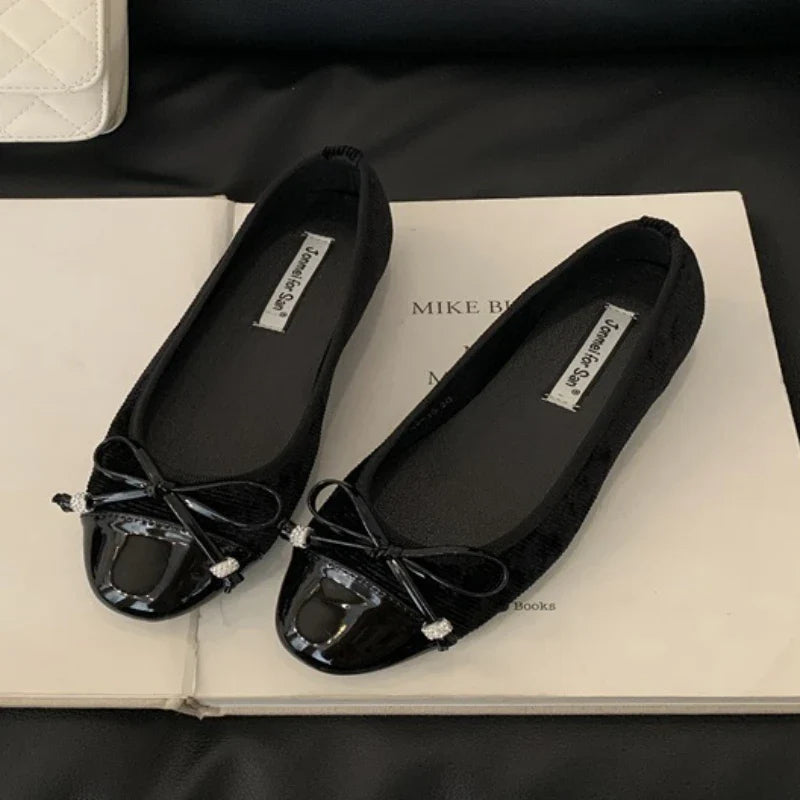 Comfortable Round Toe Flats Sweet Bow Brand Shoes Elegant Lace Shallow Ballet Shoes Zapatos Muje