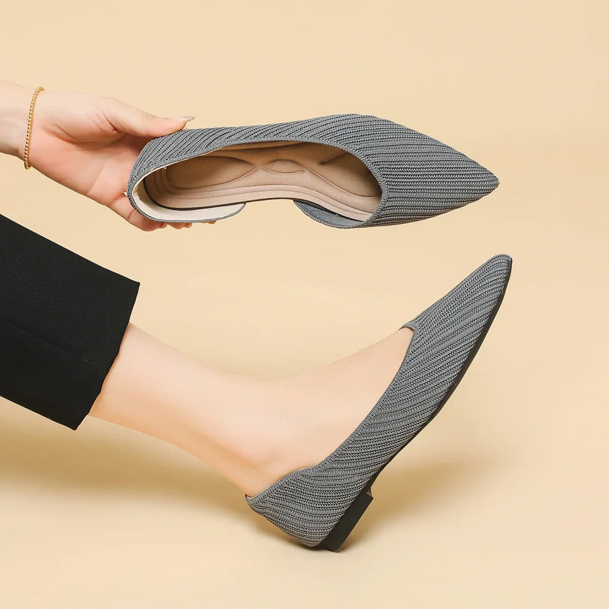 D'orsay Flats Shoes Stretch Soft Ballerinas Loafers Femmes Pointed Toe Slip On Moccasines Fly Weaving Princess Ballets