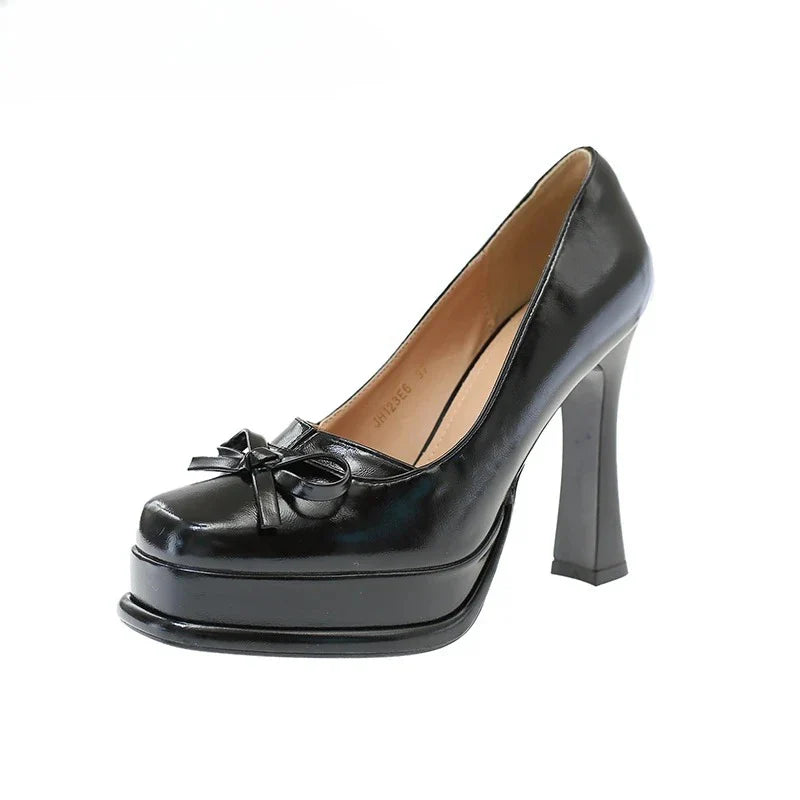 Platform Thick Heel Mary Jane Shoes Concise Shallow Slip On Work Shoes Elegant Stripper Party Dress Pumps