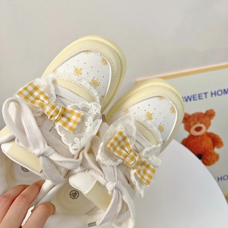 Students Sneakers Cute Causal Shoes School Patchwork Non-slip Sports Shoes with Bowknot