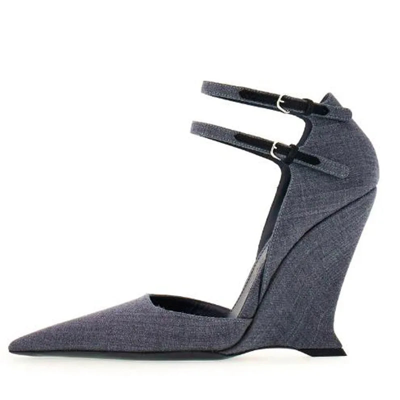 Buckle Strap Patent Leather Wedges Sandals Pointed Toe High Heels Woman sandalias de las mujeres