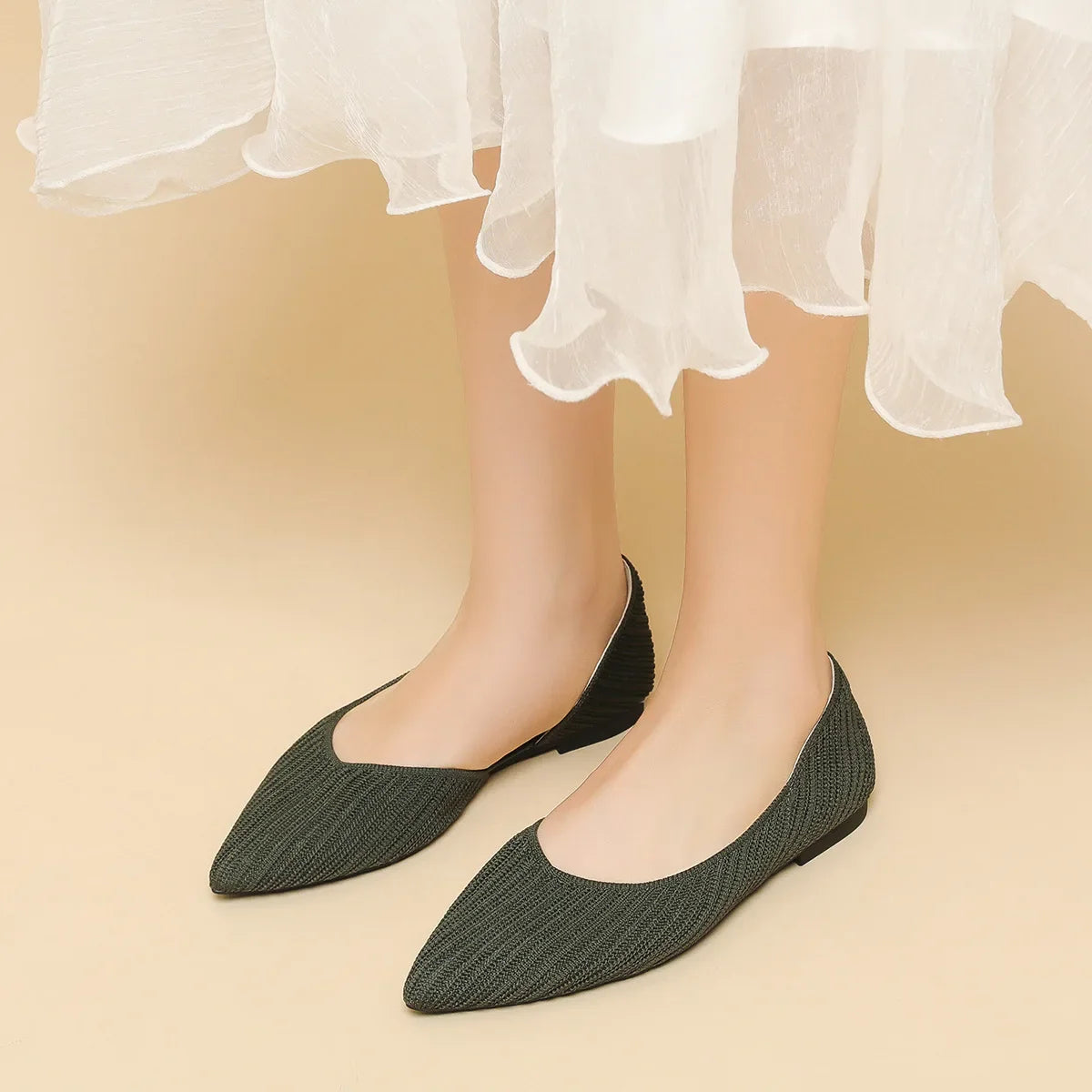 D'orsay Flats Shoes Stretch Soft Ballerinas Loafers Femmes Pointed Toe Slip On Moccasines Fly Weaving Princess Ballets
