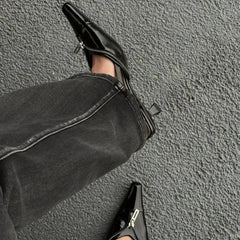 Pointed Toe Low Heels Mule Shoes Zipper Slingback Sandal Party Pumps Elegant Fashions High Heels