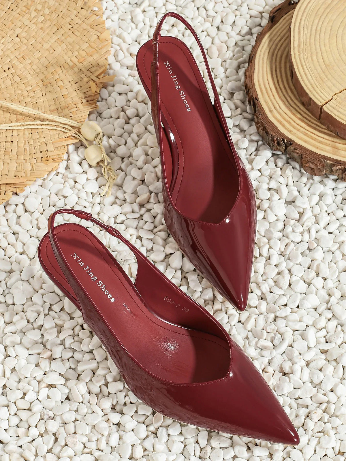 Elegant Slingback High Heels Sandals Woman Rear-Strap Shoes Office Dress Shiny Leather Pumps Pointed Toe Cut-Out Tacones
