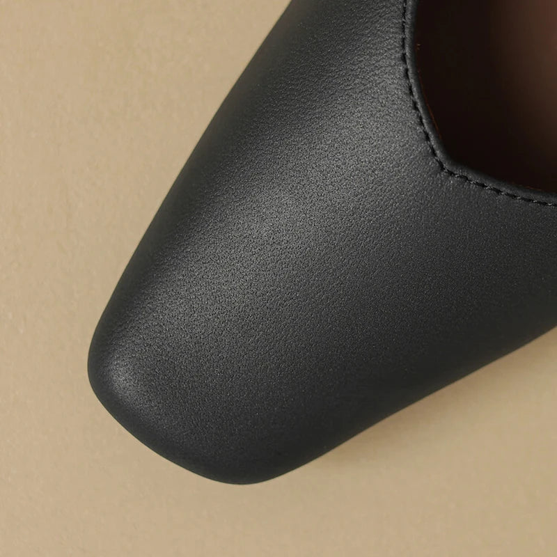 Genuine leather pointed toe low heel pumps