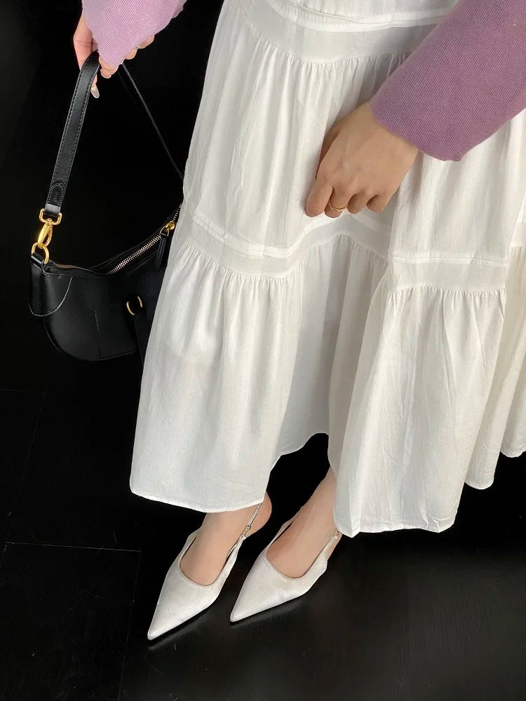 Satin Pointed Toe Mules Sandals High Quality Shallow Thin Low Heels