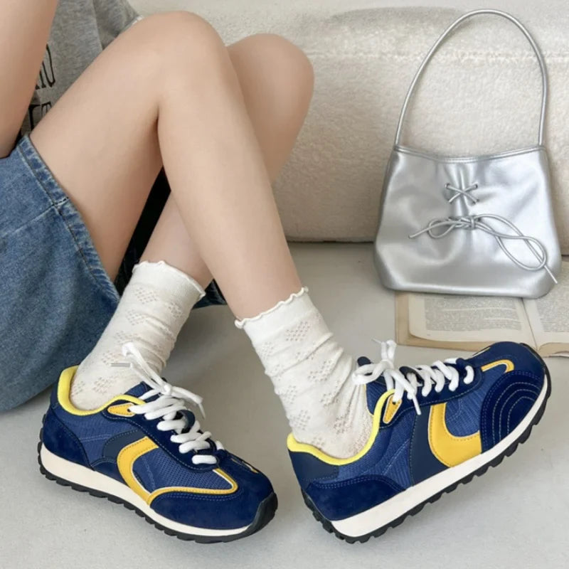 Forest System Round Toe Sneakers Trendy Mix Color Flat Shoes Retro Sports Shoes Casual Soft Sneakers
