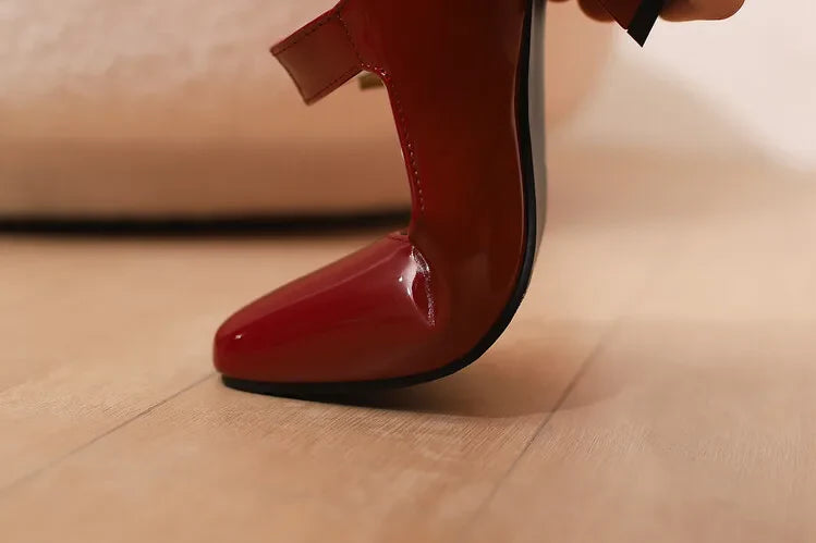 Plus Size 48 Patent Leather Mary Jane Shoes Sparkly Crystal Rhinestone Burgundy White Block Heel Pumps Party Shoe