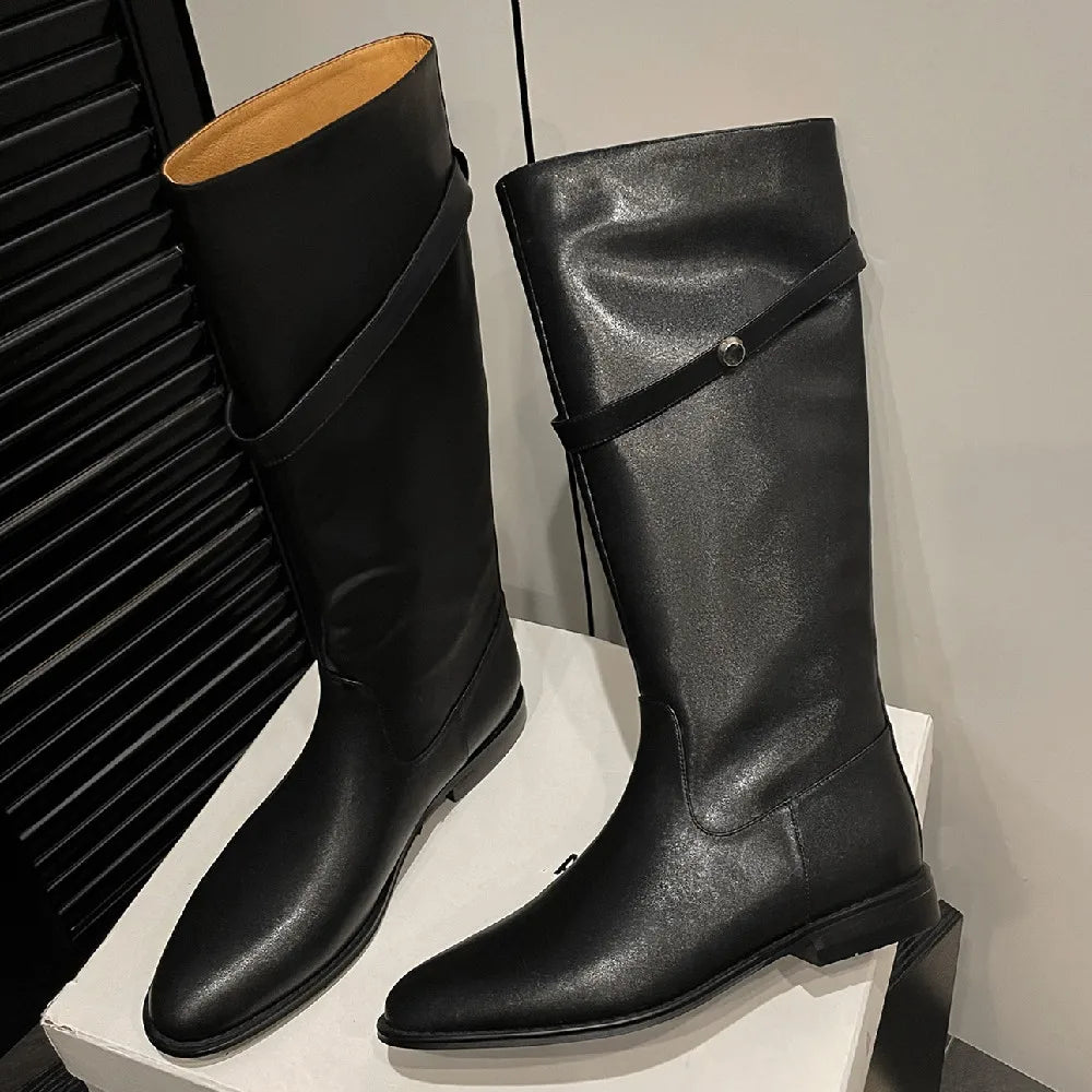 genuine leather slip-on flats knee high knight boots casual long shoes