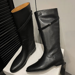 genuine leather slip-on flats knee high knight boots casual long shoes