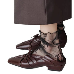 Pleated Hollow Mary Jane Style Shoes with Bow Design Flat Shoes Square Toe Casual Comfortable Outdoors Shoes Fashion
