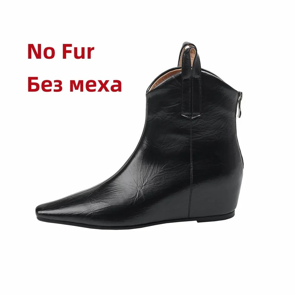 Elegant Wedges High Heels Ankle Boots Pointed Toe Office Pumps Side Zipper Easy Wear Short Warm Boots Shoes