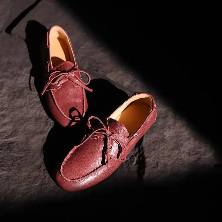 Leather Flats Shoes Loafers Round toe Vintage Suede Leather Casual British Style Flat Single Shoes