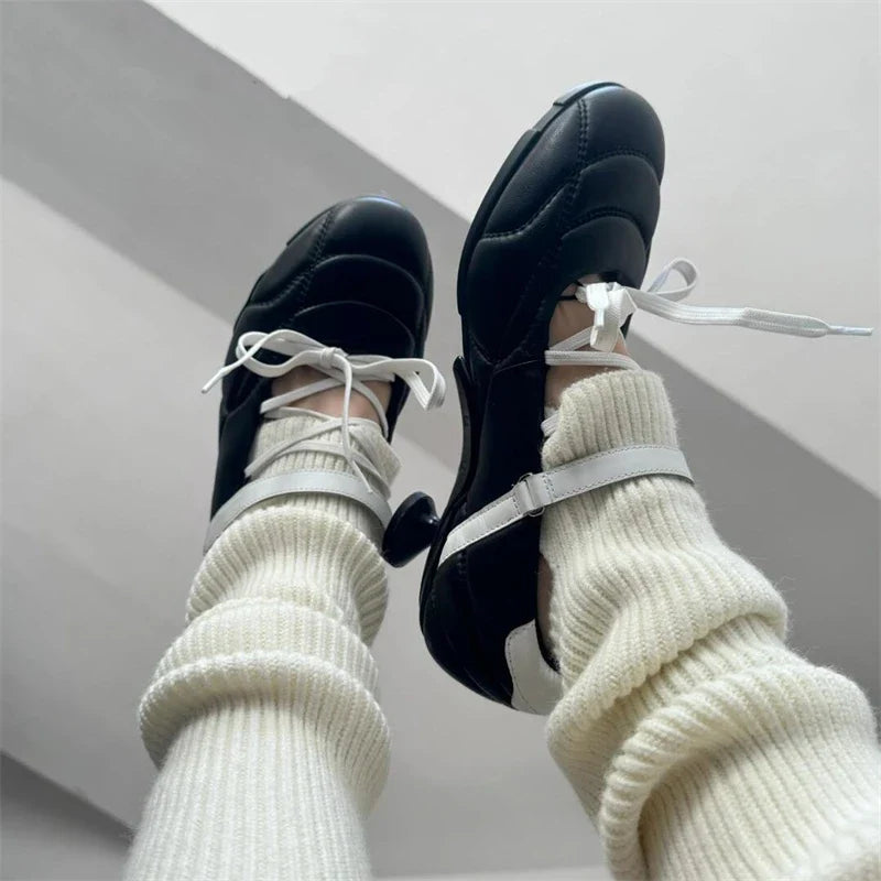 Special Heel Design Lace-Up Ballet Shoes Non-Slip Buckle Strap Shoes Hand-made Round Toe Sapatos Femimino