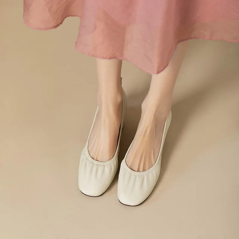 Oxford Shoes Vintage Pumps Mid Heels Square Toe Pumps Slip on Sewing High Heels Boat Shoes Elegant