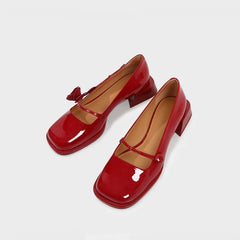 rose flower patent leather shoes woman brand sqaure toe pumps thick heel button strap mary janes talons hauts
