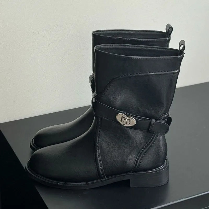 Retro Chunky Heels Ankle Boots