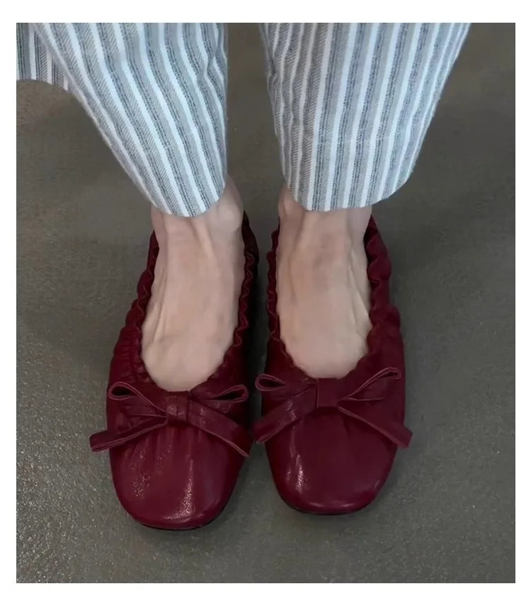 Mary Janes Shoes Ballet Versatile Bow Single Shoes Elegant Daily Dress Flat Shoes Zapatos De Mujer