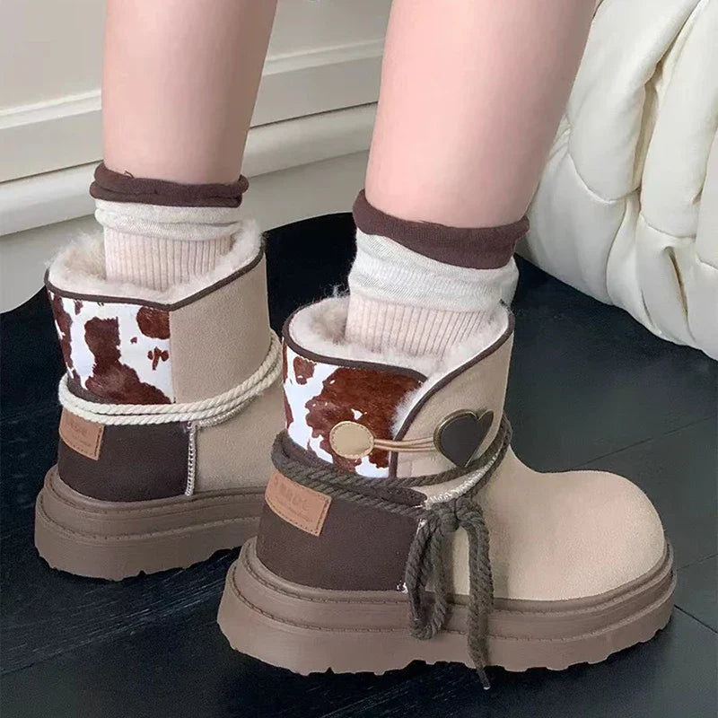 Snow Boots Platform Warm Fur Casual Outdoor High Top Shoes Heart Design Plush Ankle Boots High Quality Cotton Shoes