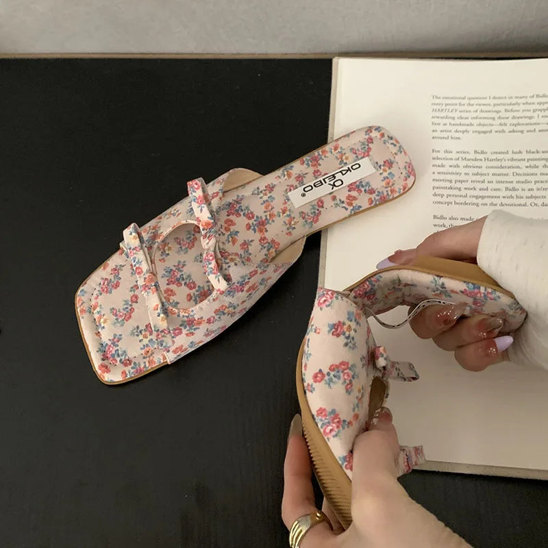 Butterfly-Knot Flats Slippers Shoes Square Toe Beach Slides Sandals Shoes