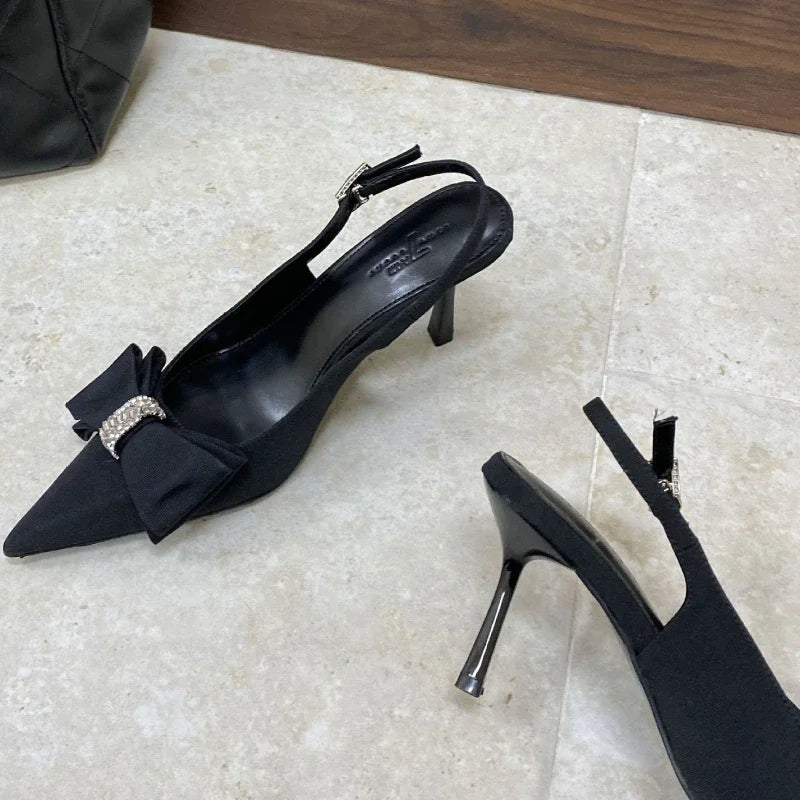 Leopard Thin High Heels Butterfly-knot Office Shoes Pointed Toe Sandals Sandalias De Mujer