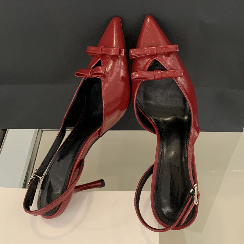 Butterfly-knot Buckle Strap Pointed Toe Thin High Heels Party Wedding Shoes
