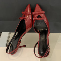 Butterfly-knot Buckle Strap Pointed Toe Thin High Heels Party Wedding Shoes