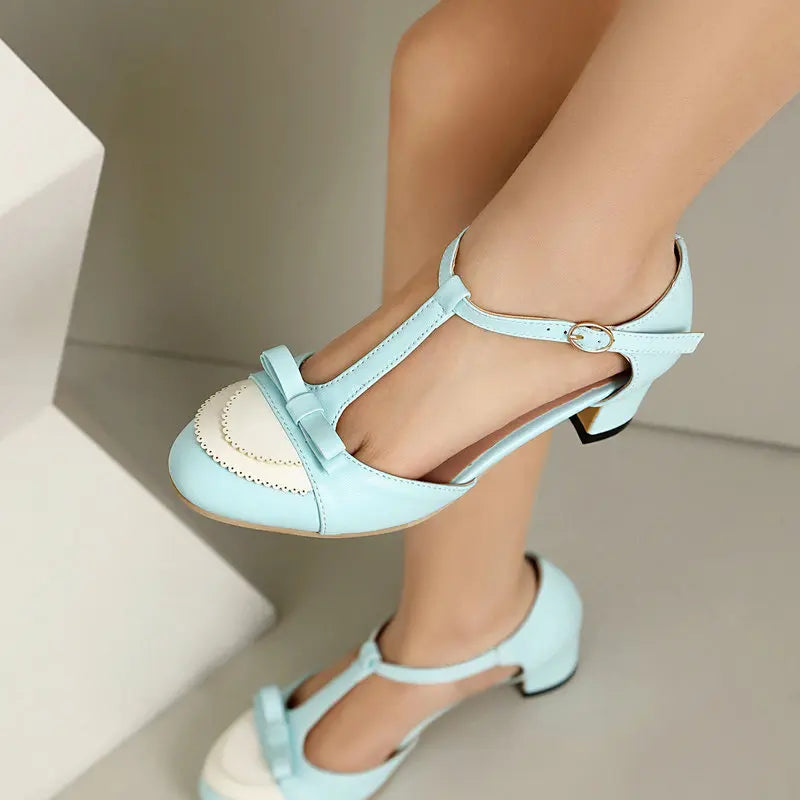 Low Sandals Woman Leather Block Heels Shoes Closed Toe Buckle Strap Suit Beige Mary Jane Low-heeled Chunky Hi