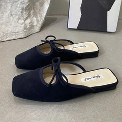 Flat Slipper Square Toe Slip On Mules Shoes Soft Flat Heel Outdoor Dress Sandal Slides Woman