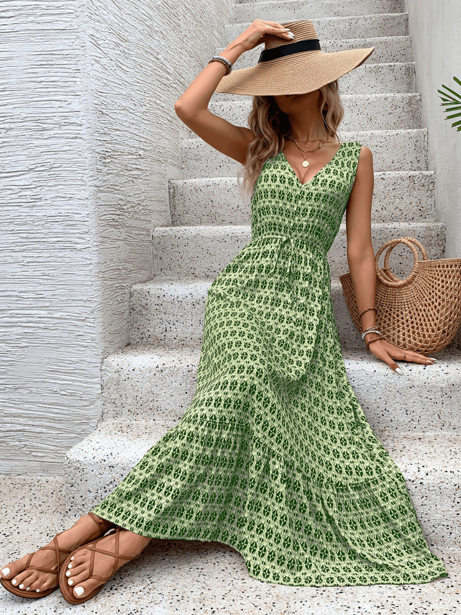 Ashlyn V-Neck Tiered Maxi Dress - Green