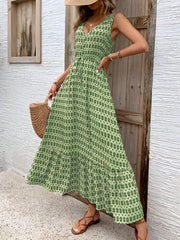 Ashlyn V-Neck Tiered Maxi Dress - Green