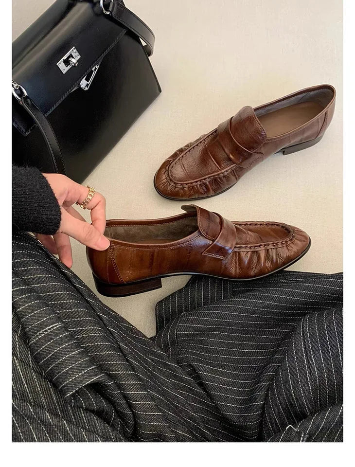 Pleated Design Loafers Comfort Low-Heel Flats