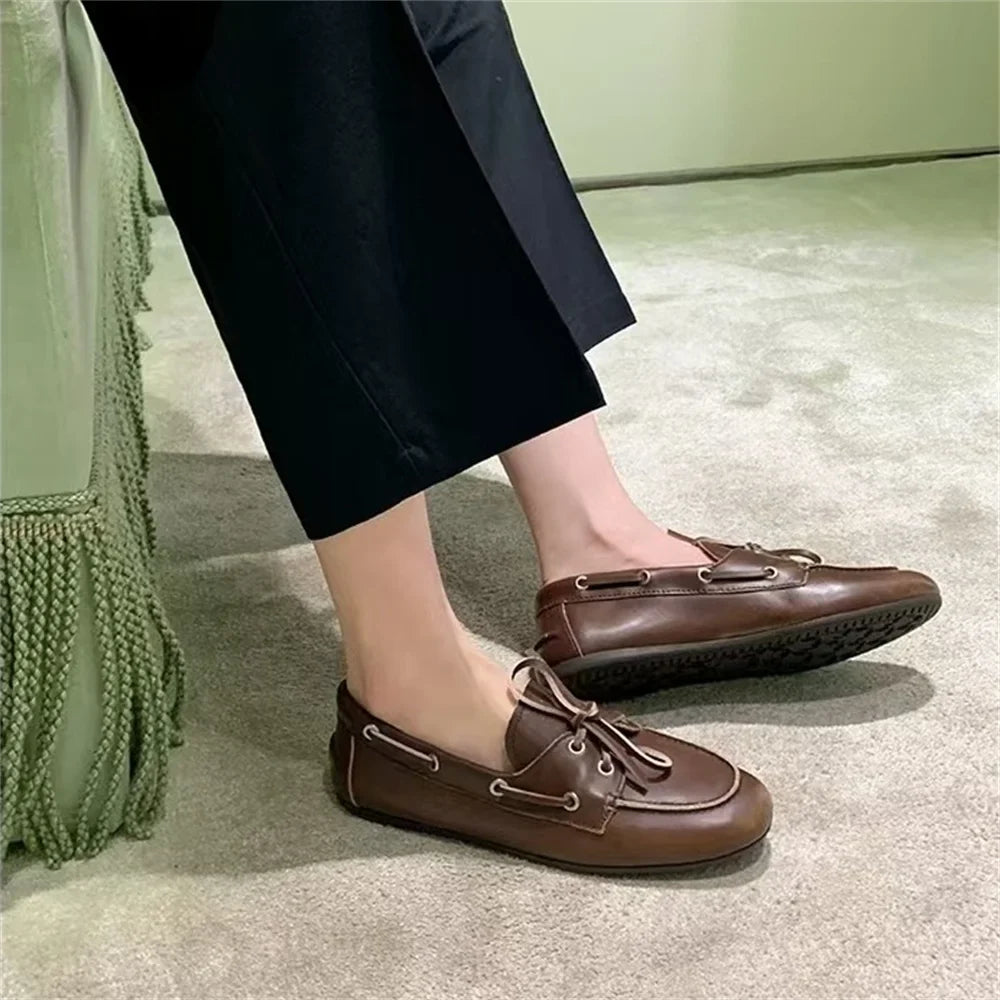 Ins Genuine Leather Flats Shoes Loafers Trend Vintage Suede Loafers Casual British Style Flat Single Shoes