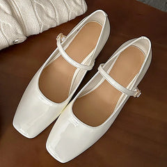 Patent Leather Square Toe Buckle Strap Sandals Low Heels Party