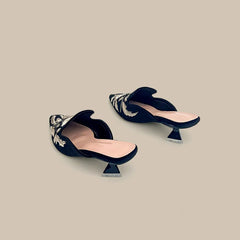 Embroidery Velour Shoes Woman Strange Heel Slippers Design Mules Femme Pointed Toe Wedges Tacones Slides Slip On Pantuflas Mujer