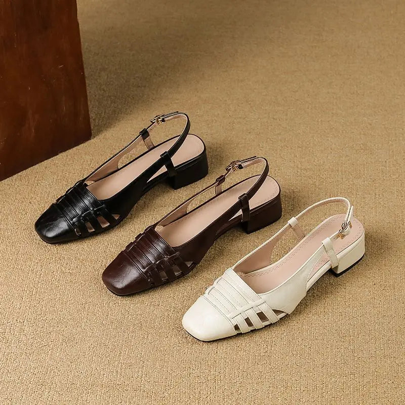 Design Vintage Square Toe Block Heels 3.5cm Back Buckle Strap Big Size 43 Dating Shoes 31 32