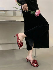 Red Rose Handmade Flower Sandal Heels Wedding Shoes Bride Shoes Design Pumps