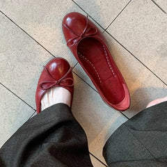 Concise Flat Shoes Shallow Comfort Retro Bowknot Elegant Ballet Flats Zapatos De Mujer