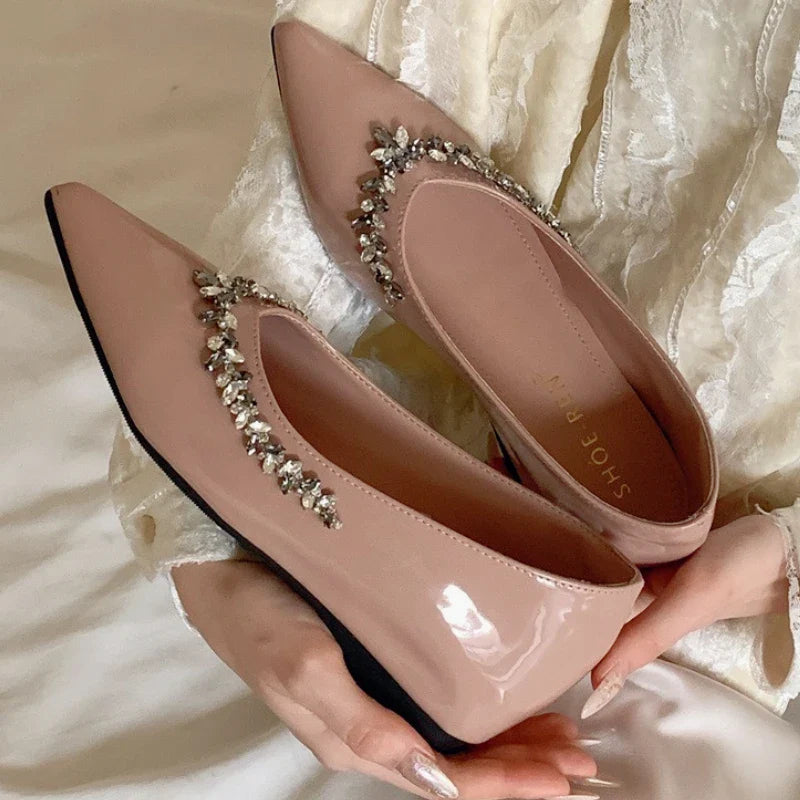 Crystal shallow mouth Pointed Toe Low Heeled Slingback Sandals Party Branded Loafers