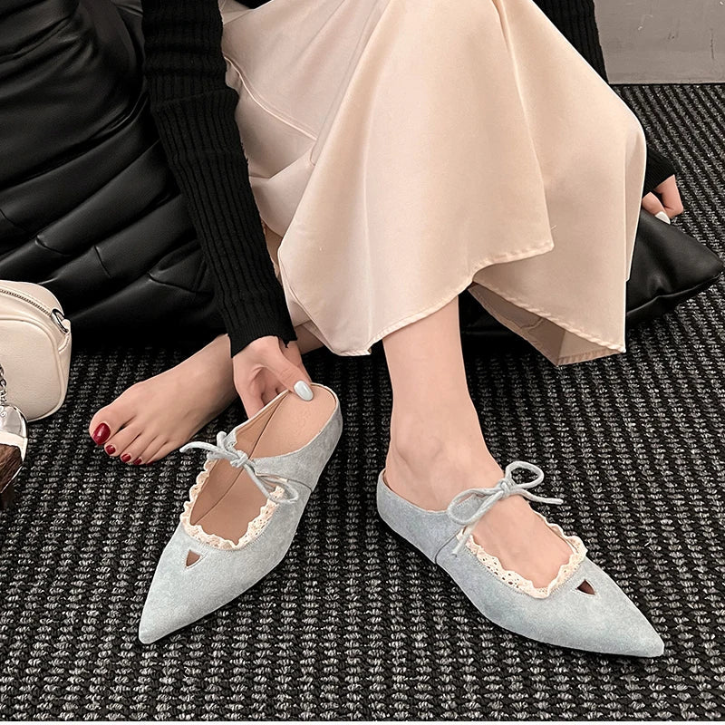 Pointed Toe Mules Slippers Casual Dress Street Style Slip On Shoes