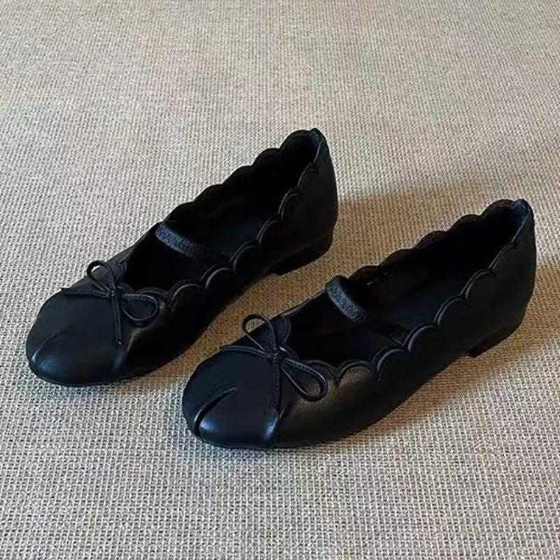 Sweet Bowknot Design Comfort Soft Ballet Flats Elegant Pleated Shallow Flats Loafers Zapatos De Mujer
