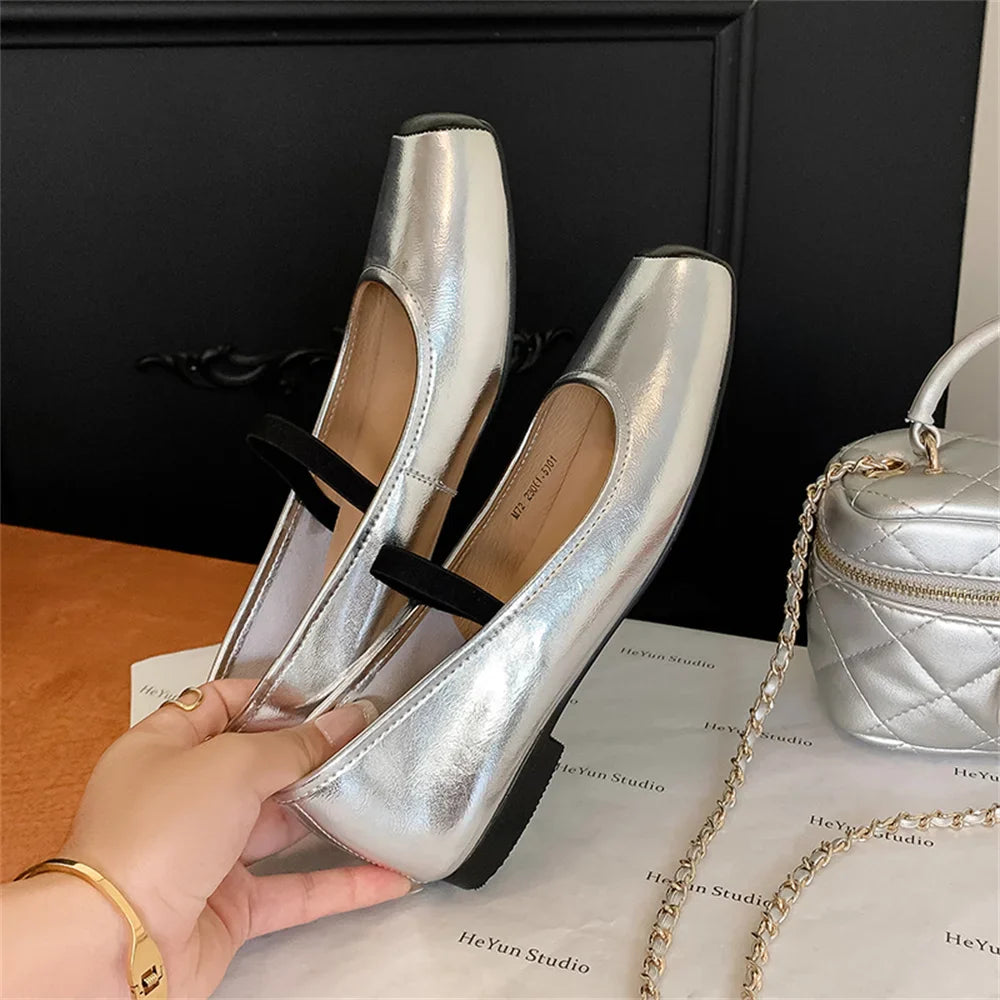 Genuine Leather Mary Jane Flats Shoes Buckles Casual Square Toe Shoes Flats