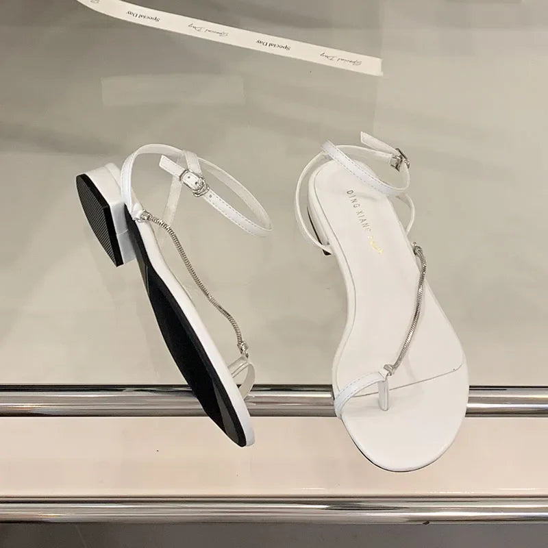 Metal Chain Flats Sandals Shoes Round Toe Flats Sandals Flip flops Shoes